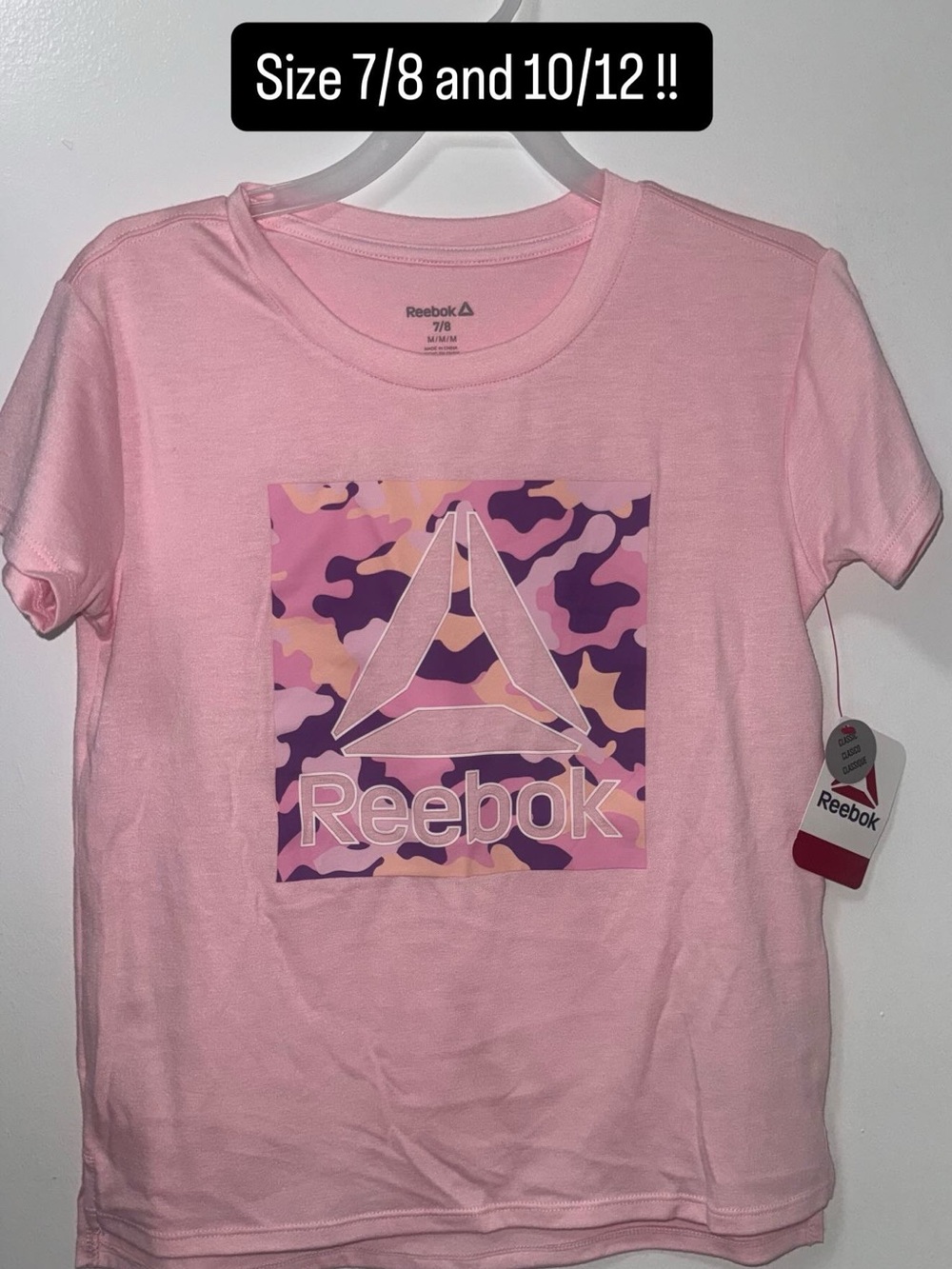 Reebok Pink Short-Sleeve Tee with Pink & Purple Camo Logo